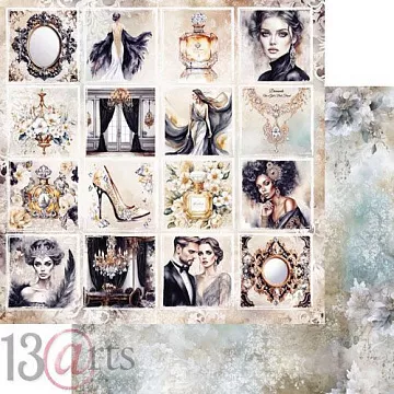 Бумага 30х30 см "Black velvet. Glamorous Lady. Карточки" (13Arts)