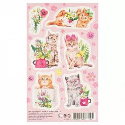 Наклейки 9,5х15,5 "Котята. Цветы, розовый фон" (Мир открыток)