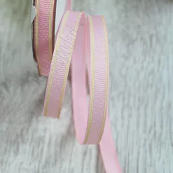Лента репсовая "Горошек с полосками. Розовый", 1 см, 1 м