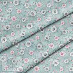 Отрез ткани 39х50 см "Розы с завитками на мятном" (Cotton)