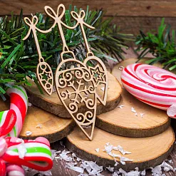 Чипборд "Елочные игрушки со снежинками и звёздочками", 5,4х9,1 см (WoodHome)