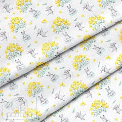 Отрез ткани 79х50 см "Зайки с желтыми цветами" (Cotton)