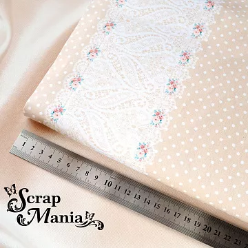 Отрез ткани 25х50 см на обложку блокнота "МурТильда. Кружевная полоска" (ScrapMania)