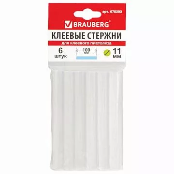 Набор клеевых стержней, диаметр 11 мм, длина 10 см, 6 шт (Brauberg)