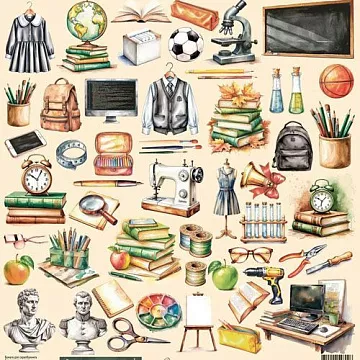 Бумага 30х30 см "Первый звонок. Элементы" (Scrapodelie)