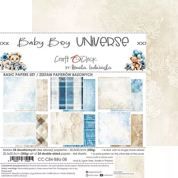 Набор бумаги 20х20 см "Baby Boy Universe. Фоновый", 24 листа (Craft O'Clock)