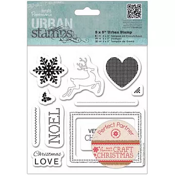 Набор резиновых штампов на вспененной основе "Крафт Рождество. Олень, снежинка..." (DoCrafts)