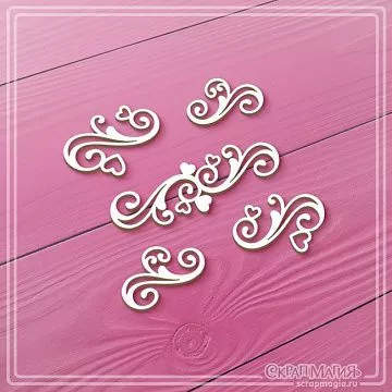 Чипборд "Завитки с сердечками", 1,6х5,2 см (СкрапМагия)