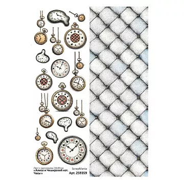 Лист с картинками 10х30 см "Алиса и Чеширский кот. Часы" (ScrapMania)