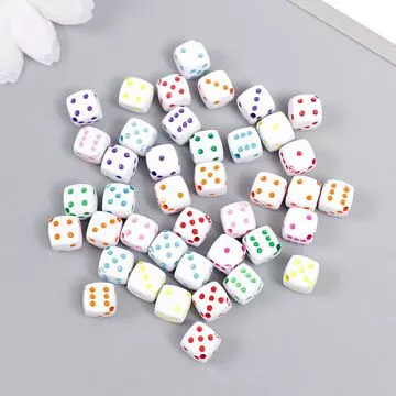 Набор бусин "Белый кубик с цветными точками", 0,8х0,8 см, 20 гр (АртУзор)