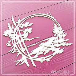 Чипборд рамка круглая "Таежная река", 10,5х9,7 см (СкрапМагия)