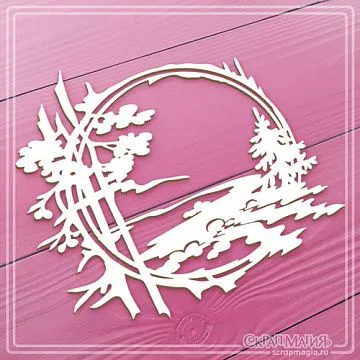 Чипборд рамка круглая "Таежная река", 10,5х9,7 см (СкрапМагия)