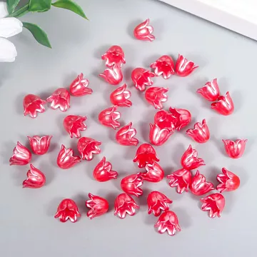 Набор акриловых украшений "Цветок ландыша жемчужный. Красный", 1х0,9 см, 40 шт (АртУзор)