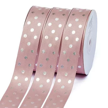 Лента репсовая "Горошек. Розовая с серебром", ширина 2,5 см, длина 1 м Лента репсовая "Горошек. Розовая с серебром", ширина 2,5 см, длина 1 м