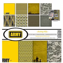 Набор бумаги 30х30 см с наклейками "Army", 8 листов (Reminisce)
