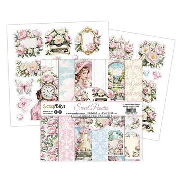 Набор бумаги 20х20 см "Sweet peonies", 12 листов (ScrapBoys)