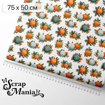 Отрез ткани 75х50 см "Снежинки-мандаринки. Шарики" (ScrapMania)