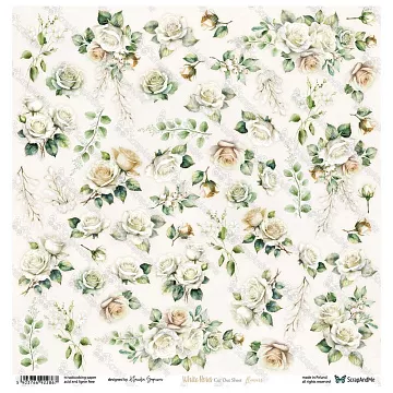 Бумага 30х30 см "White Roses. Flowers" (ScrapAndMe)