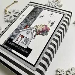 Штамп "Гном с подарком", 3,1х3,3 см (Скрапклуб)