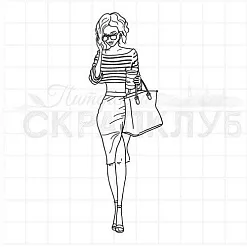 Штамп "Девушка с напитком", 3,4х10 см (Скрапклуб)