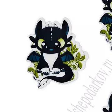 Акриловое украшение "Дракончик черный с зеленой веткой", 3,5х3см