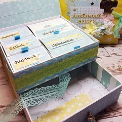 Двухъярусная заготовка для маминых сокровищ с 5 коробочками, цвет голубой