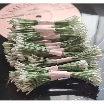 Тычинки "Удлиненные. Белые на темно-зеленой нити", 25 шт (AgiArt)