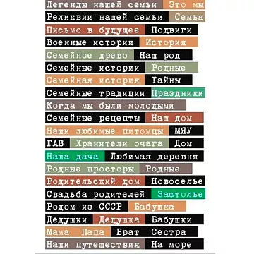 Скрап-карта А5 "Семейные надписи. Цветные. Печатный шрифт на черном фоне" (Scrapmama)
