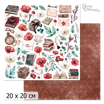 20х20 Бумага "Багряный винтаж. Дизайн 6" (ScrapMania)
