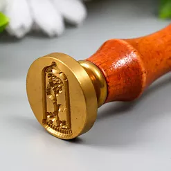 Печать для сургуча с деревянной ручкой "Роза в колбе", 2,5 см