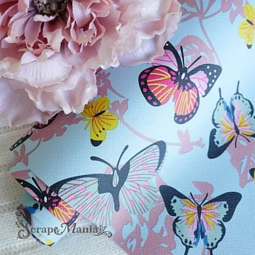 Отрез экокожи 30х69 см "Разноцветные бабочки на голубом" (Pty Китай)