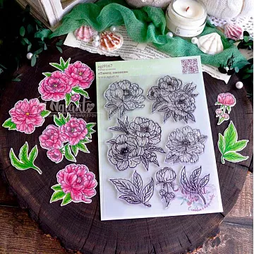 Штамп "Танец пионов", 8х8 см (AgiArt)