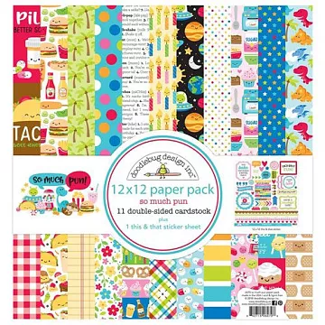 Набор бумаги 30х30 см с наклейками "So much pun", 11 листов (Doodlebug)