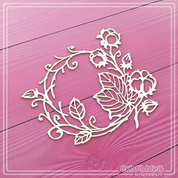 Чипборд "Круглая рамка с веточкой хлопка" 9х8 см (СкрапМагия)