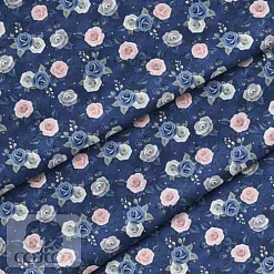 Отрез ткани 39х50 см "Розы на синем" (Cotton)