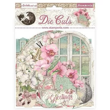Набор вырубок из плотного картона "Orchids & Cats", 42 шт (Stamperia)
