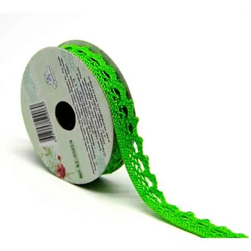 Лента кружевная хлопковая "Лаймовая", ширина 1,2 см, длина 3 м (Рукоделие)