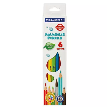 Набор акварельных карандашей "Premium aquarelle", 6 цветов (Brauberg)
