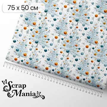 Отрез ткани 75х50 см "Снежинки-мандаринки. Разноцветные снежки" (ScrapMania)