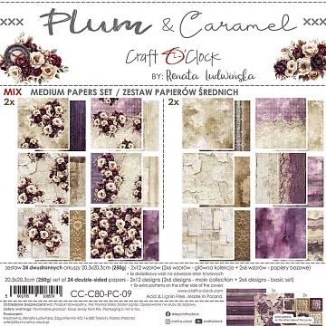 Набор бумаги 20х20 см "Plum & Caramel. Mix", 24 листа (CraftO'clock)