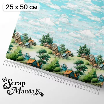 Отрез ткани 25х50 см на обложку блокнота "Лукоморье. Деревушка" (ScrapMania)