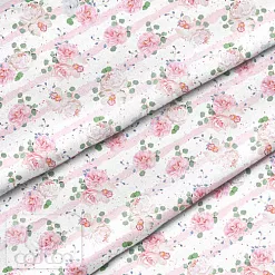 Отрез ткани 39х50 см "Розы и розовые полоски" (Cotton)