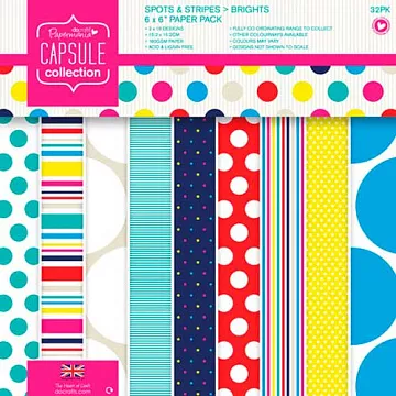 Набор бумаги 15х15 см "Spots & Stripes. Brights", 32 листа (DoCrafts)