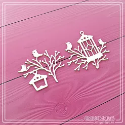 Чипборд "Веточки с птичками 3", 4,2х3,9 см (СкрапМагия)