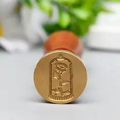 Печать для сургуча с деревянной ручкой "Роза в колбе", 2,5 см