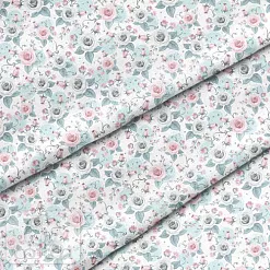 Отрез ткани 79х50 см "Розы с завитками на белом" (Cotton)