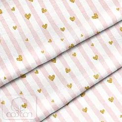 Отрез ткани 39х50 см "Розовая полоска с сердечками" (Cotton)