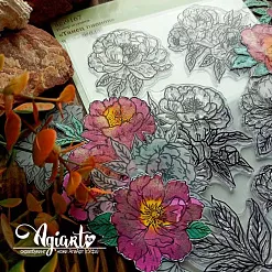 Штамп "Танец пионов", 8х8 см (AgiArt)
