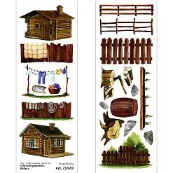 Лист с картинками 10х30 см "Летняя деревня. Избы" (ScrapMania)