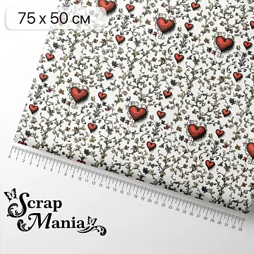 Отрез ткани 75х50 см "Алиса и Чеширский кот. Червонное сердце" (ScrapMania)